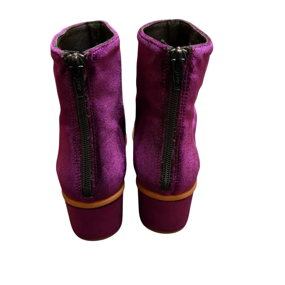 By Anthropologie Velvet Ankle Boots 38 7 Purple Plum Block Heel Booties Shoes